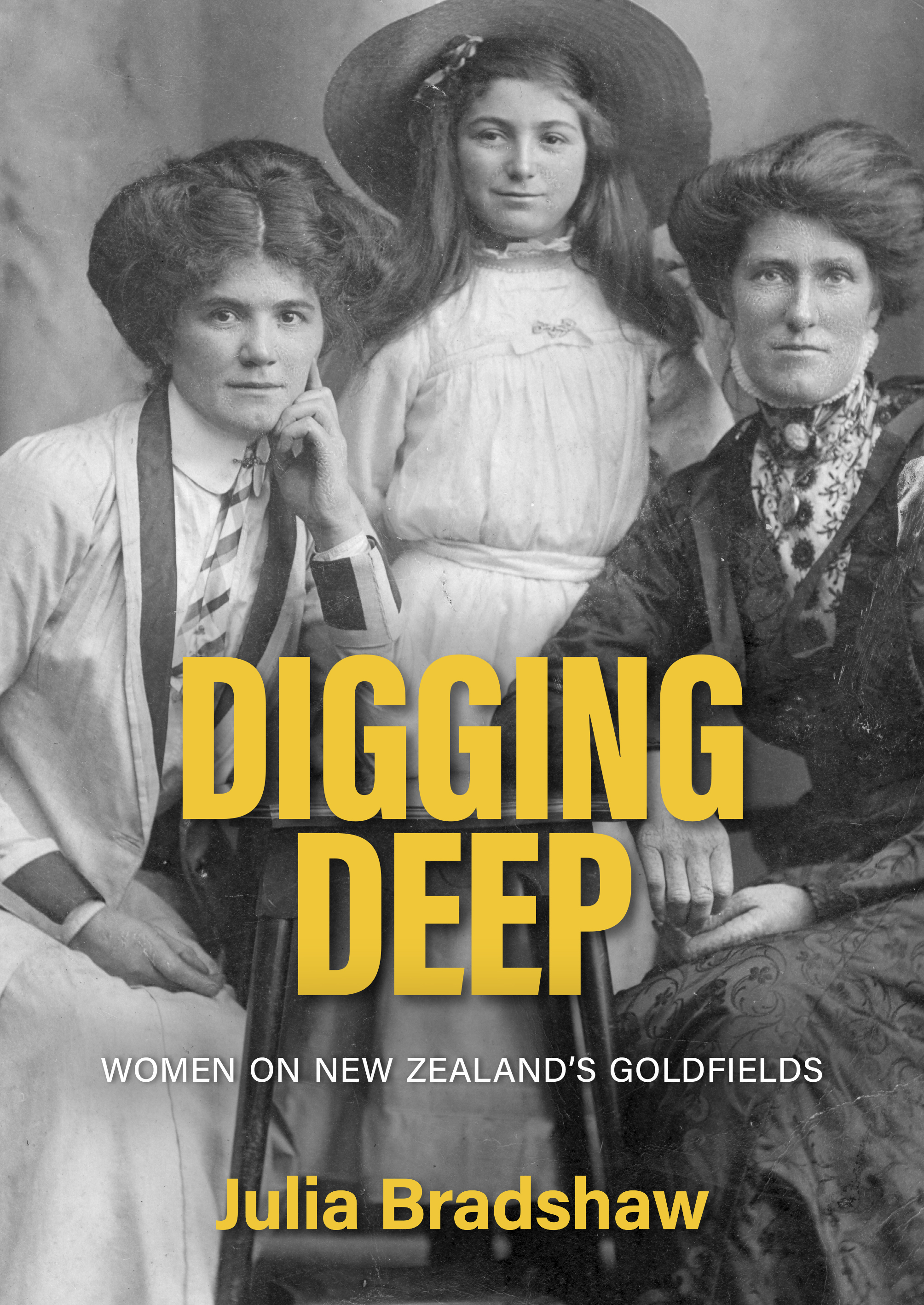 Book cover of Digging Deep, with photo of three women