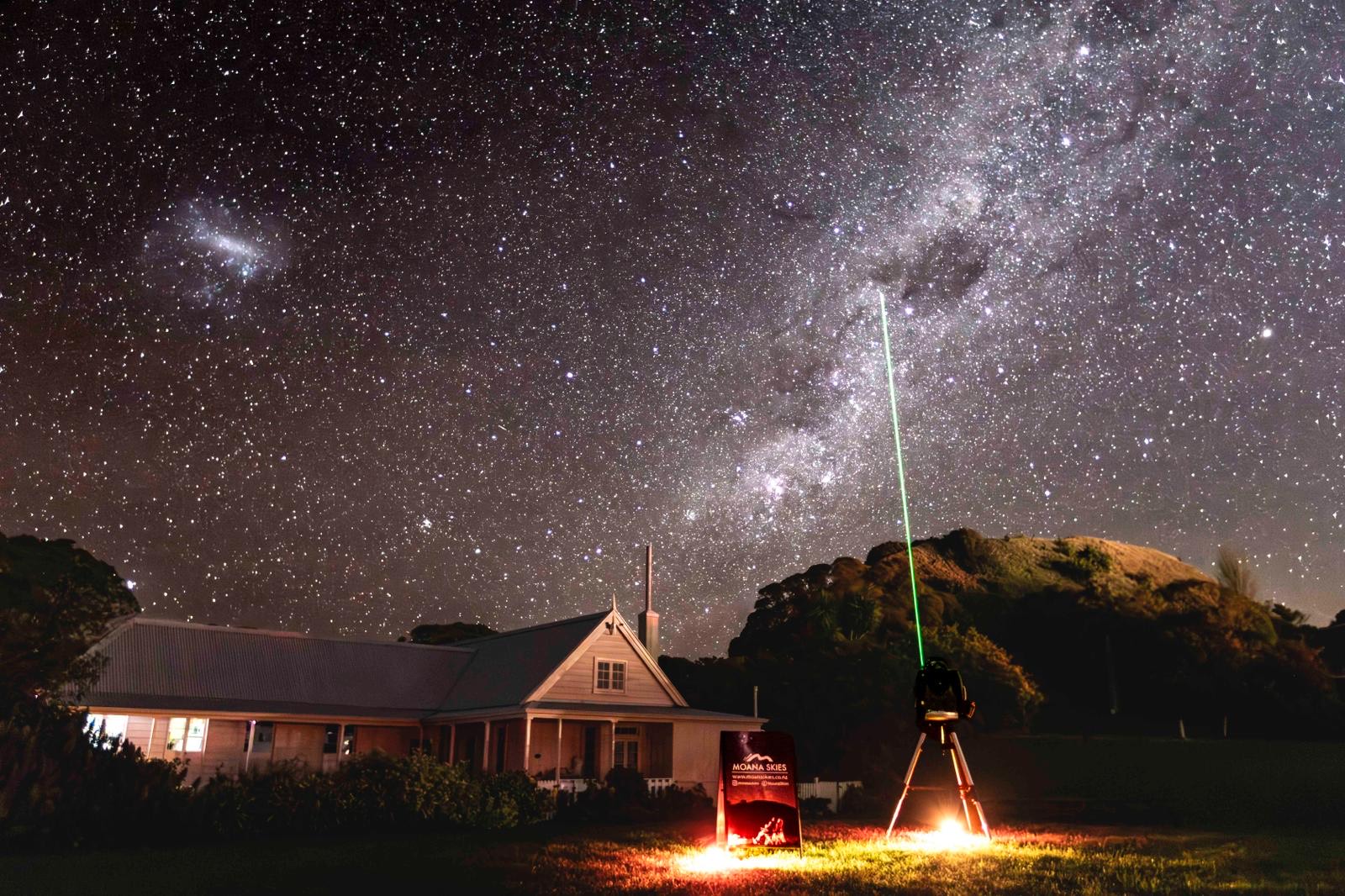 Pink fyffe house with starry sky above